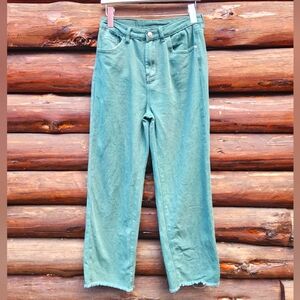 Princess Polly Green Jeans Straight Relaxed Womens 4 28x28 High Rise Raw Hem